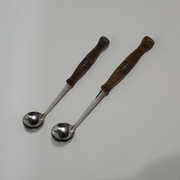 Vintage Condiment Spoons Mayo Ketchup Mustard Ladles Wood Handle Relish Server - Picture 1 of 4